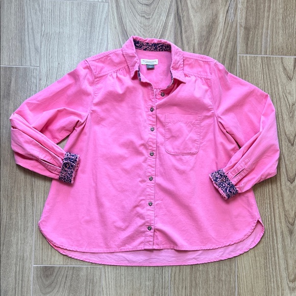 Pilcro and the Letterpress Tops - Pilcro by Anthropologie Pink Corduroy Boyfriend Button Down Shirt Flip‎ Cuffs